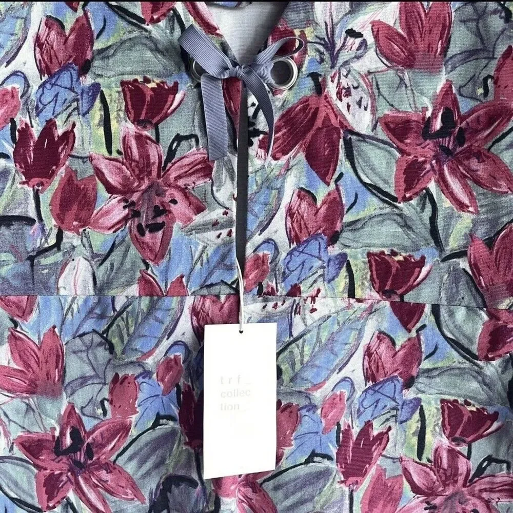 NWT Zara Multicolor Floral Mini Dress Size L Ruffled Short Sleeves Bow V Back - Picture 8 of 10